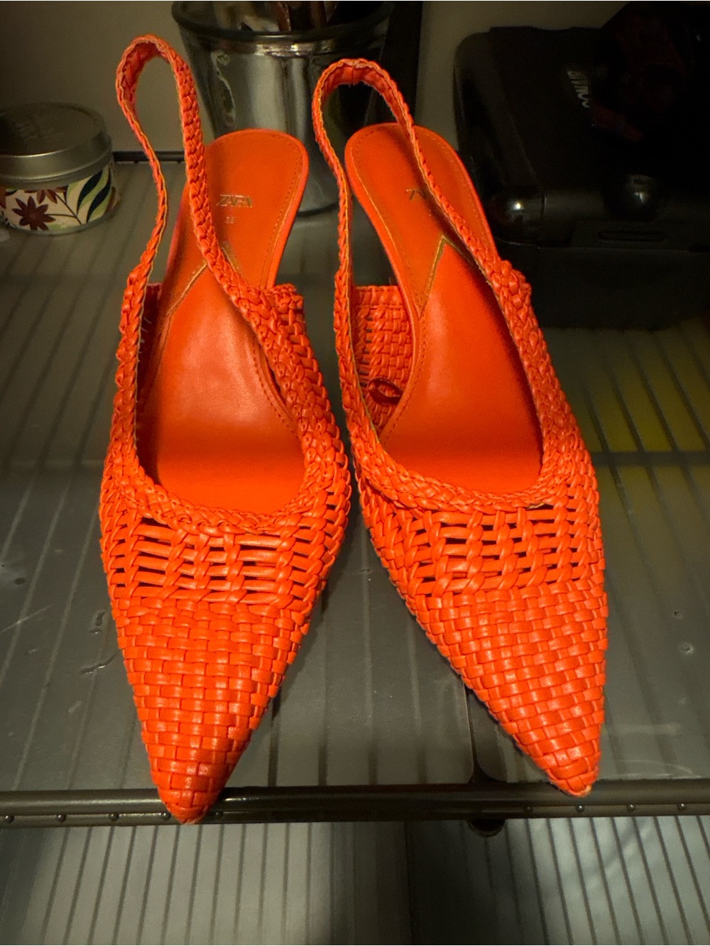 Zara Woven Pointed Slingback Mules - Bright Orange